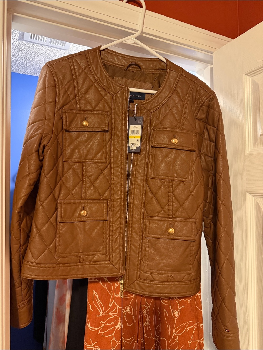 Tommy Hilfiger Quilted Brown Faux Leather Jacket
